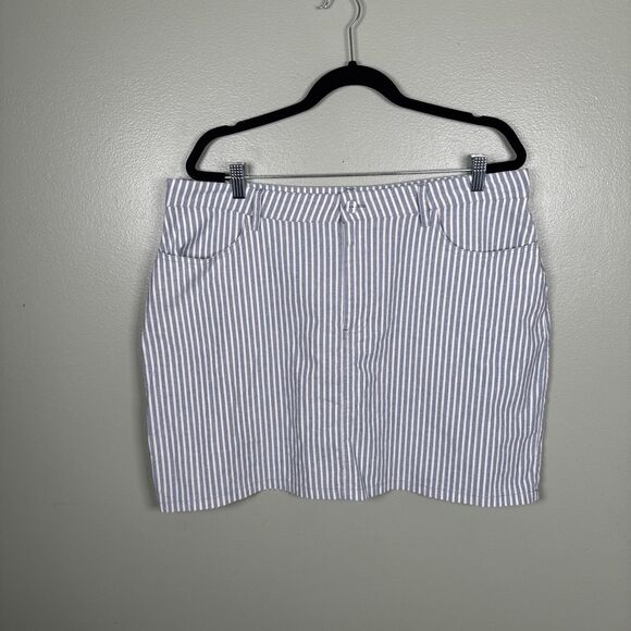 Forever‎ 21 Light Denim Blue & White Striped Mini Skirt Sz 2X Pockets Belt Loops - Picture 1 of 8